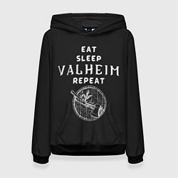 Толстовка-худи женская Eat Sleep Valheim Repeat, цвет: 3D-черный