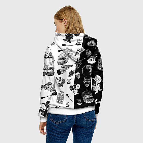Женская толстовка КРОВОСТОК ТАТУИРОВКИ ЧБ / 3D-Белый – фото 4