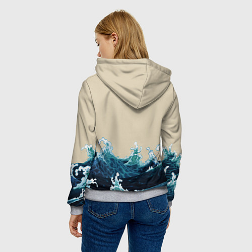 Женская толстовка Японский Стиль Волны и Солнце / 3D-Меланж – фото 4