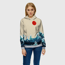 Толстовка-худи женская Японский Стиль Волны и Солнце, цвет: 3D-меланж — фото 2