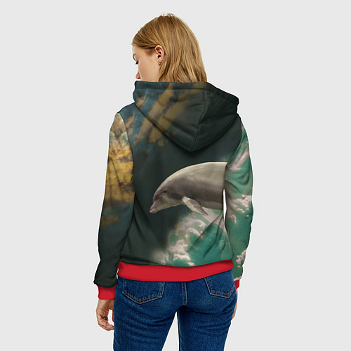 Женская толстовка Дельфин в облаках / 3D-Красный – фото 4