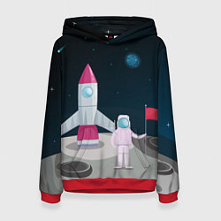 Толстовка-худи женская Астронавт покоряет космос, цвет: 3D-красный
