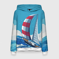 Толстовка-худи женская ПАРУСНИК В МОРЕ ЛЮБЛЮ МОРЕ Z, цвет: 3D-белый