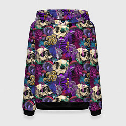 Толстовка-худи женская Психоделика - черепа и грибы, цвет: 3D-черный