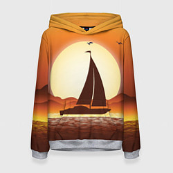 Толстовка-худи женская Кораблик на закате, цвет: 3D-меланж