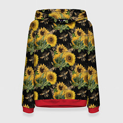 Толстовка-худи женская Fashion Sunflowers and bees, цвет: 3D-красный