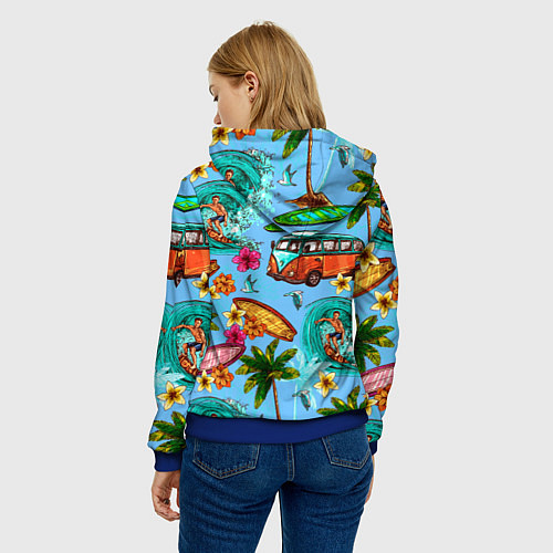Женская толстовка Пальмы, волны, серфинг / 3D-Синий – фото 4