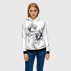 Толстовка-худи женская Китайский дракон на белом фоне, цвет: 3D-черный — фото 2