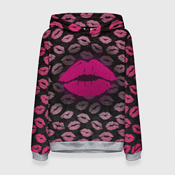 Толстовка-худи женская Малиновые губы, цвет: 3D-меланж