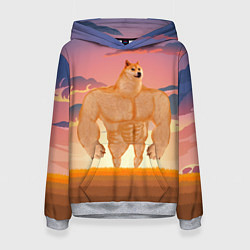 Толстовка-худи женская Мем собака качок DOGE, цвет: 3D-меланж