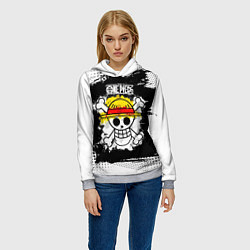 Толстовка-худи женская Весёлый Роджер пиратов Соломенной Шляпы, цвет: 3D-меланж — фото 2