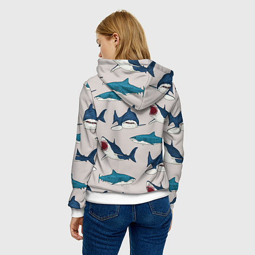 Женская толстовка Кровожадные акулы паттерн / 3D-Белый – фото 4