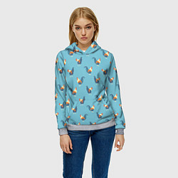 Толстовка-худи женская Петушки паттерн, цвет: 3D-меланж — фото 2