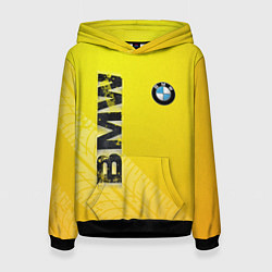 Толстовка-худи женская BMW СЛЕДЫ ШИН БМВ, цвет: 3D-черный