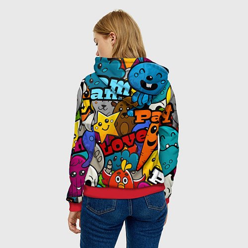 Женская толстовка LOVE PEACE PARTY Z / 3D-Красный – фото 4