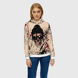 Толстовка-худи женская Череп Хипстер Брызги Краски, цвет: 3D-белый — фото 2
