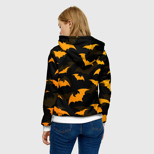 Женская толстовка ЛЕТУЧИЕ МЫШИ НОЧЬ ХЕЛЛОУИН HALLOWEEN NIGHT BATS / 3D-Белый – фото 4