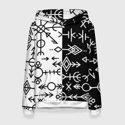 Толстовка-худи женская ДРЕВНИЕ СЛАВЯНСКИЕ РУНЫ, цвет: 3D-белый