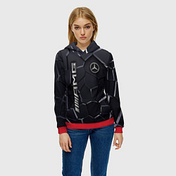 Толстовка-худи женская Mercedes AMG 3D плиты, цвет: 3D-красный — фото 2