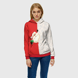 Толстовка-худи женская Дед Мороз селфи, цвет: 3D-красный — фото 2