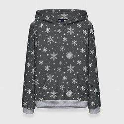 Женская толстовка Белые снежинки на сером фоне