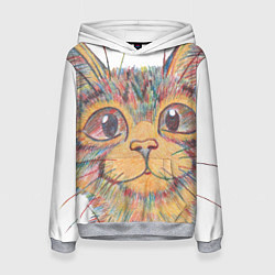 Толстовка-худи женская A 018 Цветной кот, цвет: 3D-меланж