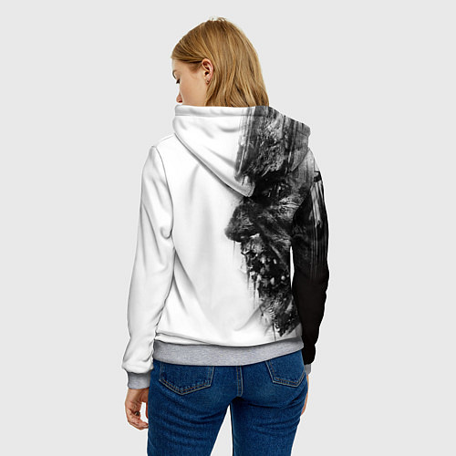 Женская толстовка DYING LIGHT BLACK & WHITE ZOMBIE FACE / 3D-Меланж – фото 4