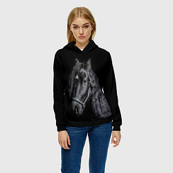 Толстовка-худи женская Лошадь на черном фоне, цвет: 3D-черный — фото 2