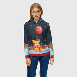 Толстовка-худи женская Новогодний тигренок с красным шариком, цвет: 3D-красный — фото 2