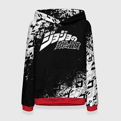 Толстовка-худи женская JOJOS BIZARRE ADVENTURE БРЫЗГИ КРАСОК СИМВОЛЫ, цвет: 3D-красный