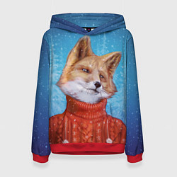 Толстовка-худи женская НОВОГОДНИЙ ЛИС CHRISTMAS FOX, цвет: 3D-красный