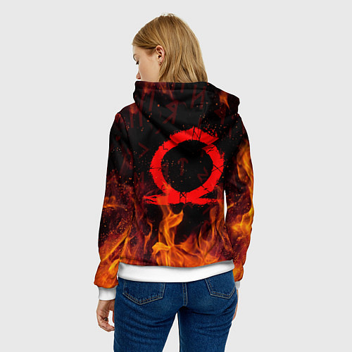 Женская толстовка GOD OF WAR РАГНАРЁК, КРАТОС В ОГНЕ / 3D-Белый – фото 4