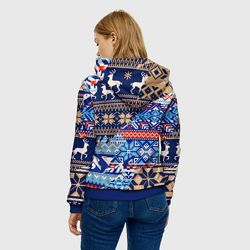 Женская толстовка НОВОГОДНИЙ УЗОР ОЛЕНИ И МЕДВЕДИ НОВЫЙ ГОД 2022 / 3D-Синий – фото 4