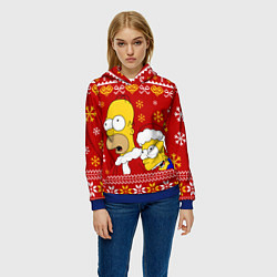 Толстовка-худи женская Новогодний Гомер и Барт Симпсоны, цвет: 3D-синий — фото 2