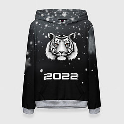 Толстовка-худи женская Новогодний тигр символ 2022, цвет: 3D-меланж