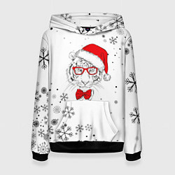 Женская толстовка Новогодний тигр летящие снежинки