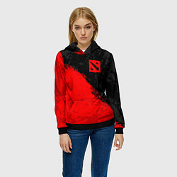 Толстовка-худи женская DOTA 2 RED LOGO, БРЫЗГИ КРАСОК, цвет: 3D-черный — фото 2