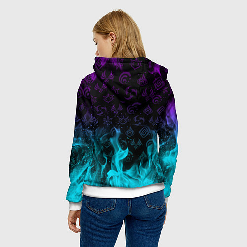 Женская толстовка GENSHIN IMPACT ГЕРОИНИ В НЕОНОВОМ ОГНЕ NEON FIRE / 3D-Белый – фото 4