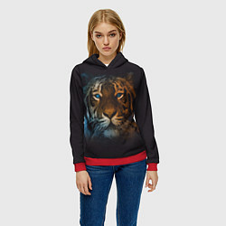 Толстовка-худи женская Тигр с голубыми глазами, цвет: 3D-красный — фото 2
