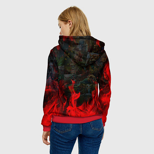 Женская толстовка DOTA 2 ЛОГО В ОГНЕ, ПЕРСОНАЖИ / 3D-Красный – фото 4