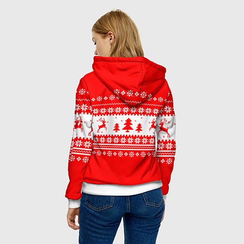Женская толстовка КРАСНО-БЕЛЫЙ СВИТЕР С ОЛЕНЯМИ / 3D-Белый – фото 4