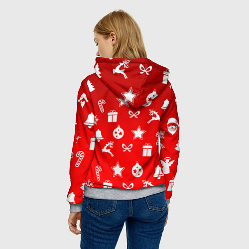 Женская толстовка Новогодний узор красный градиент / 3D-Меланж – фото 4