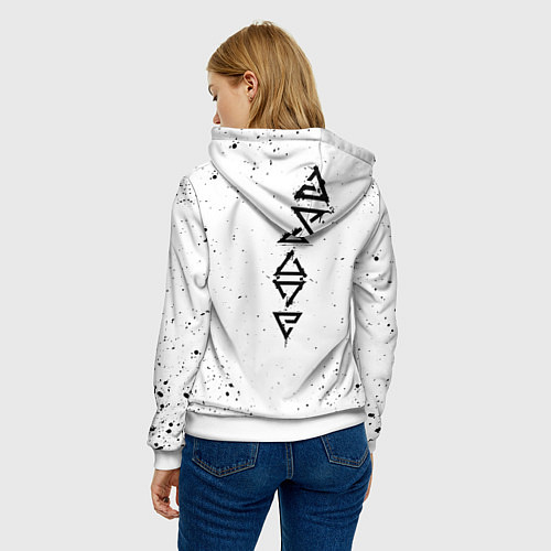 Женская толстовка ВЕДЬМАК С МЕЧОМ ЗНАКИ НА СПИНЕ / 3D-Белый – фото 4