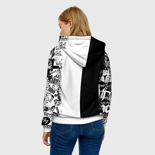 Женская толстовка КОРОЛЬ И ШУТ ЧЁРНО БЕЛЫЙ КЛОУН / 3D-Белый – фото 4
