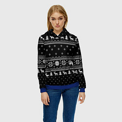 Толстовка-худи женская ЧЁРНЫЙ НОВОГОДНИЙ СВИТЕР С ОЛЕНЯМИ 2022, цвет: 3D-синий — фото 2