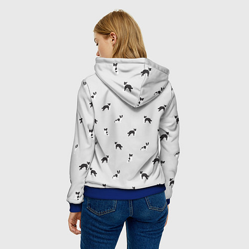 Женская толстовка Черно-белые собачки паттерн / 3D-Синий – фото 4