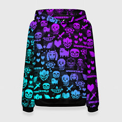 Толстовка-худи женская UNDERTALE NEON PATTERN УЗОР, цвет: 3D-черный