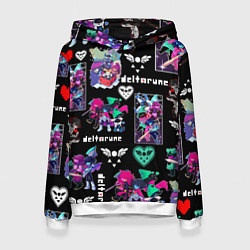 Толстовка-худи женская DELTARUNE PATTERN ART ГЕРОИ ДЕЛЬТАРУН, цвет: 3D-белый