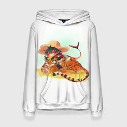 Толстовка-худи женская Тигр и Акула, цвет: 3D-белый