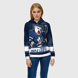 Толстовка-худи женская Торонто Мейпл Лифс, Toronto Maple Leafs Маскот, цвет: 3D-белый — фото 2